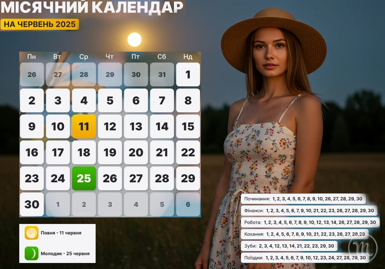 Без категорії - Місячний Календар на Червень 2025: що і коли робити