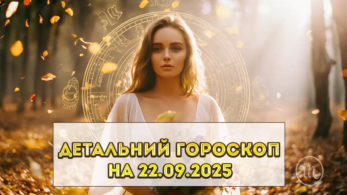 Детальний гороскоп на сьогодні 22 вересня 2025: день обіцяє бути розміреним і гармонійним Детальний гороскоп на сьогодні 22 вересня 2025: день обіцяє бути розміреним і гармонійним