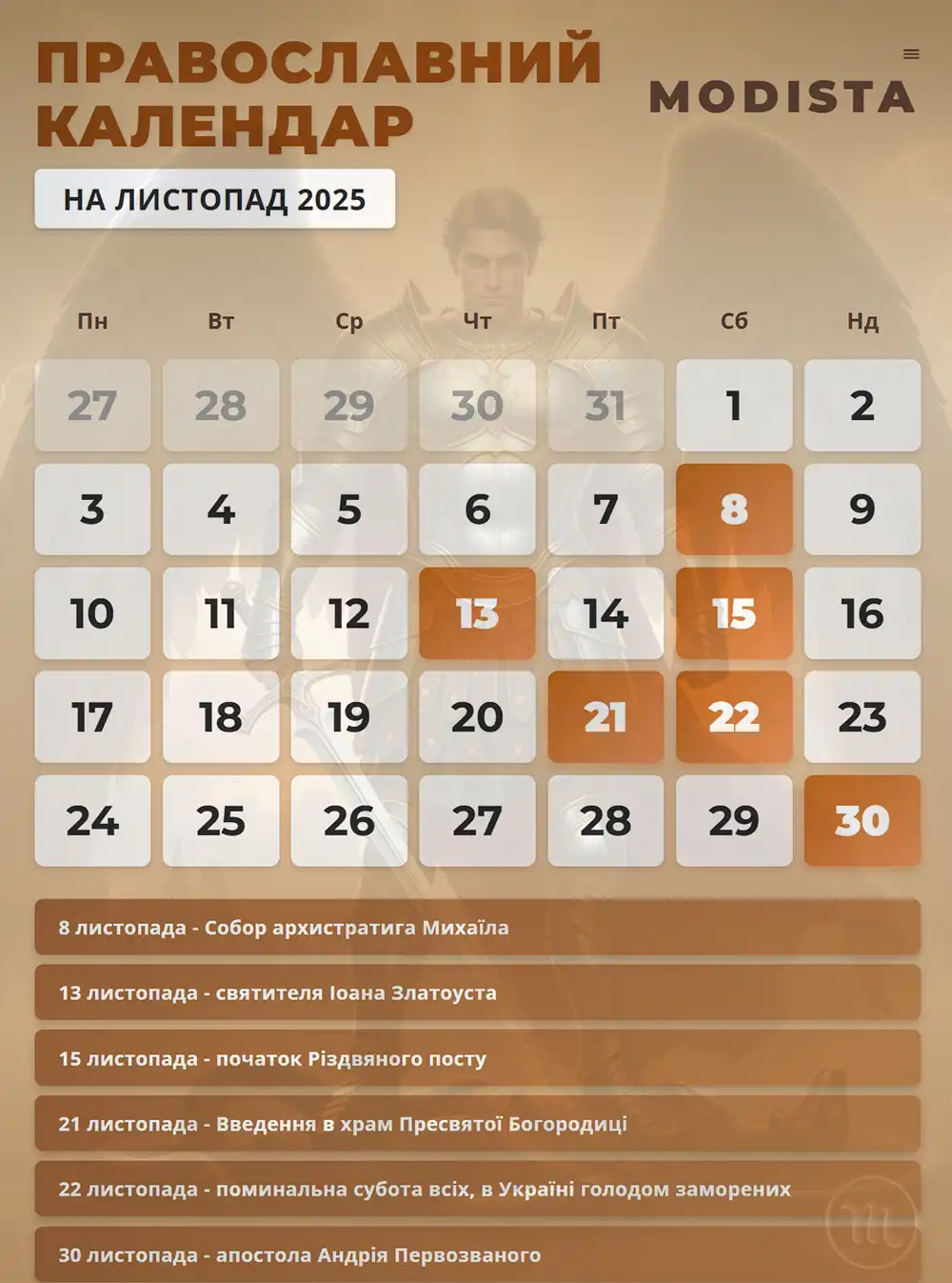 Листопад 2025: Які Важливі Церковні Свята Приносить Нам Останній Місяць Осені? – Modista - Жіночий журнал Свята. Листопад 2025: Які Важливі Церковні Свята Приносить Нам Останній Місяць Осені? – Modista - Жіночий журнал