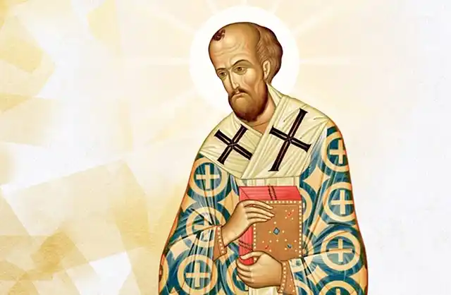 Зображення ікони Святителя Івана Златоустого з піднятою рукою, архієпископа Константинопольського