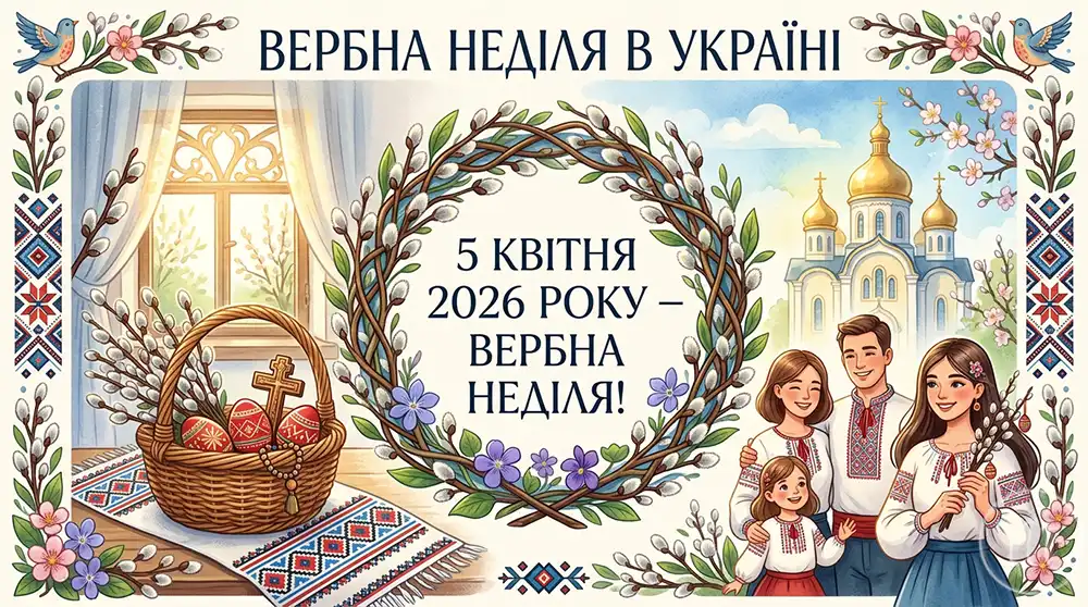 Православний Календар На Квітень 2026: Від Вербної Неділі До Апостола Якова Modista - Жіночий журнал Сучасна українська святкова ілюстрація до Вербної неділі 2026 року.