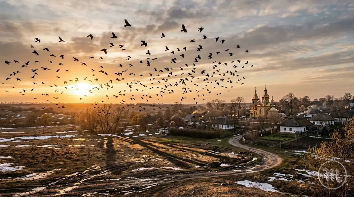 Граки прилетіли на поле ранньою весною.