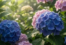 The Real Reason Your Lush Hydrangea Bushes Are Refusing to Bloom—And How to Fix It Пишне цвітіння рожевих та блакитних кущів гортензії в саду під ранковим сонцем.