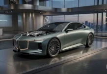Розкішний концепт-кар німецького автомобіля Vision BMW Alpina в сучасній студії.