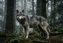 Ten Ukryty Instynkt Wilków Wzbudza Kontrowersje. Dlaczego Drapieżniki Zostawiają Młode W Obliczu Zagrożenia? Сірий вовк у густому туманному лісі аналізує навколишні загрози.