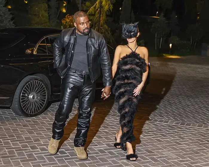 A Wild Night Out: Bianca Censori Goes Completely Braless in a Jaw-Dropping Sheer Getup and a Furry Headpiece on an Intimate Date Night with Kanye West MODISTA Bianca Censori wearing black open-toe stiletto heels decorated with fluffy fur details.