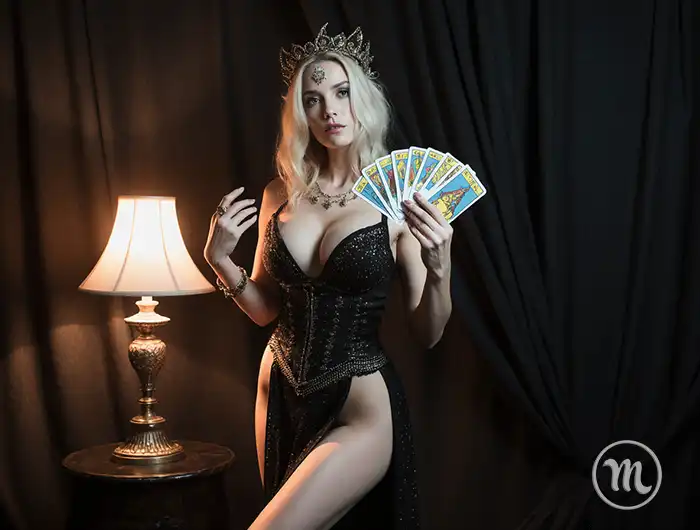 A magical aesthetic photo of tarot cards featuring the High Priestess and the Sun.