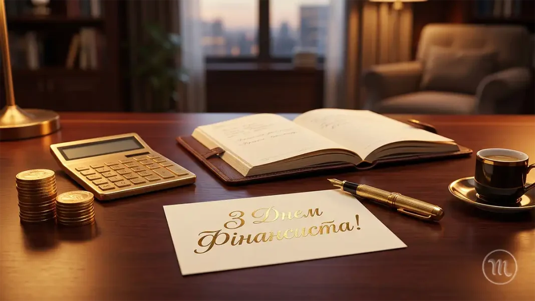Маги дебету та кредиту: найкращі привітання з Днем фінансового працівника України у прозі, віршах та листівках Робоче місце фінансиста з блокнотом, кавою, калькулятором та квітами на дерев'яному столі