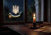 Запалена свічка пам'яті на дерев'яному столі як символ вшанування загиблих у полоні захисників України