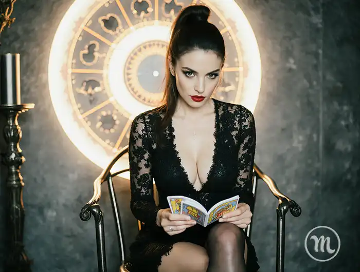 An aesthetic setup of tarot cards surrounded by healing crystals and burning incense for spiritual guidance. | MODISTA